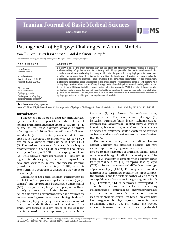 (PDF) Pathogenesis of Epilepsy Challenges in Animal Models huiyin