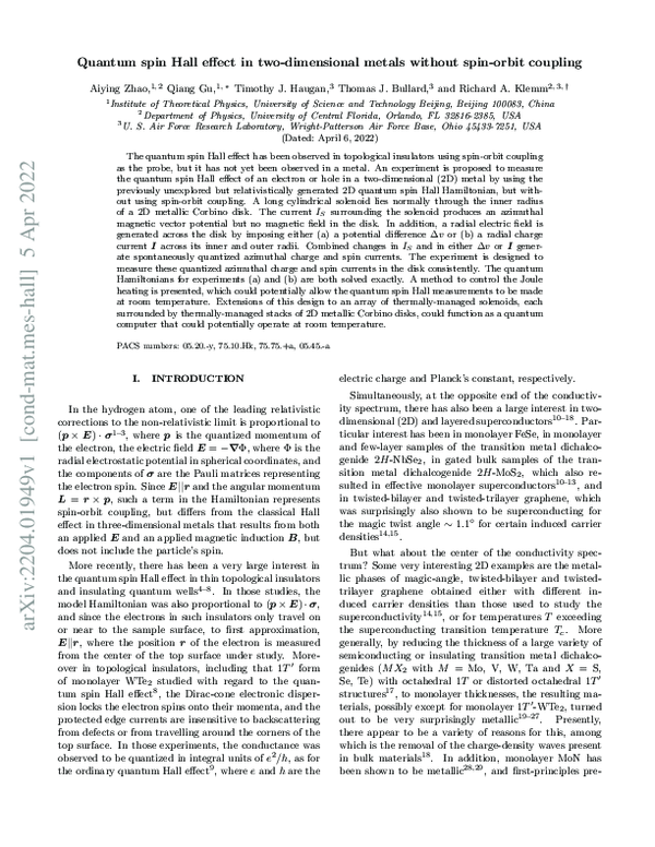 (PDF) Quantum spin Hall effect in two-dimensional metals without spin ...