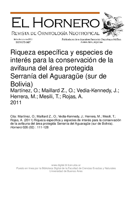 (PDF) Riqueza específica y especies de interés para la conservación de
