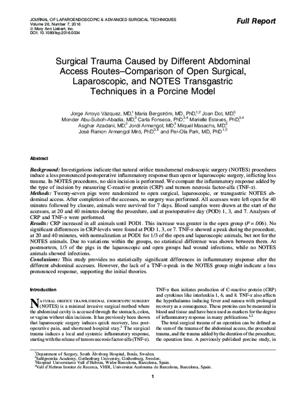 (PDF) Surgical Trauma Caused by Different Abdominal Access Routes ...