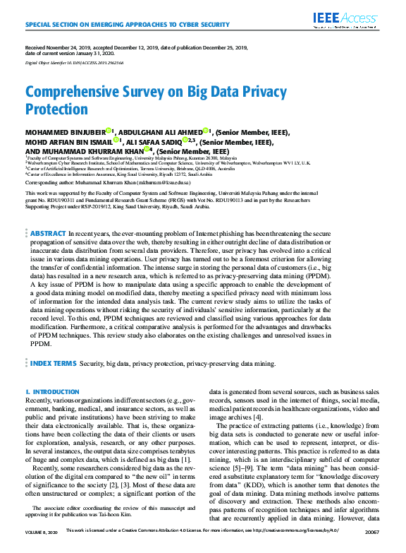 (PDF) Comprehensive Survey on Big Data Privacy Protection