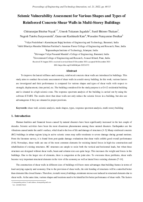 (PDF) Seismic Vulnerability Assessment for Various Shapes and Types of ...