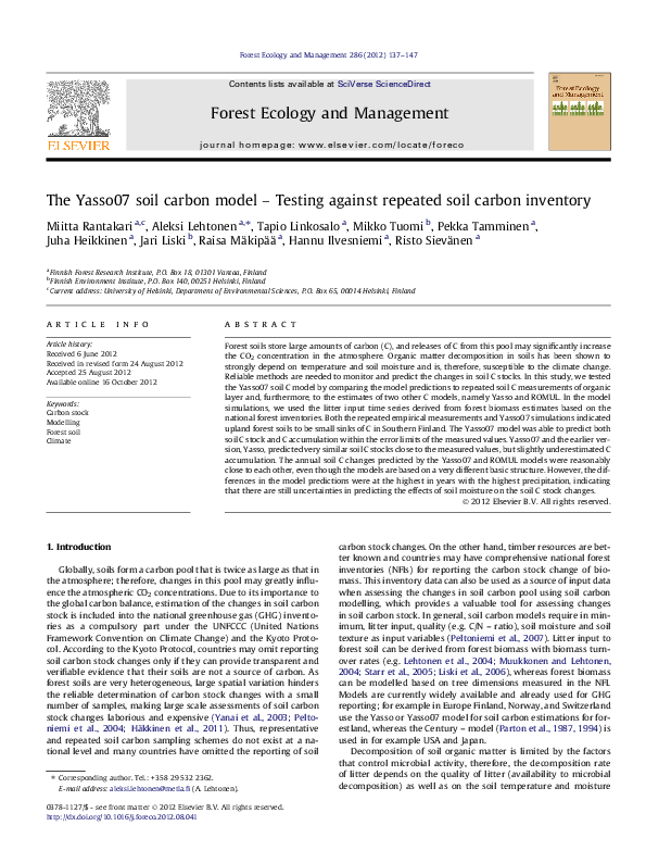 (PDF) The Yasso07 soil carbon model Testing against repeated soil