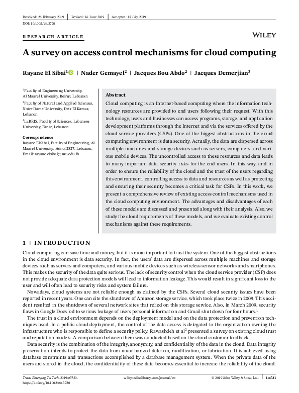 (PDF) A survey on access control mechanisms for cloud computing