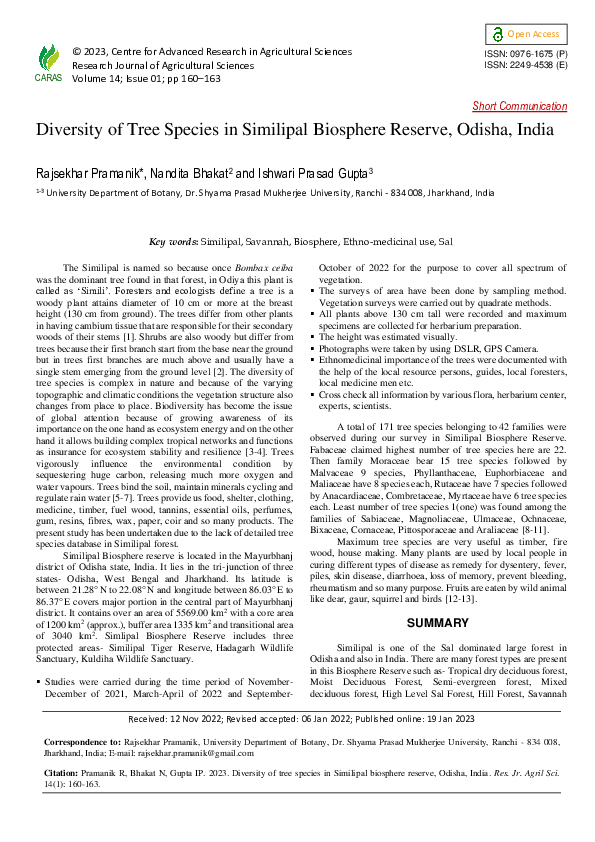 (PDF) Diversity of Tree Species in Similipal Biosphere Reserve, Odisha ...