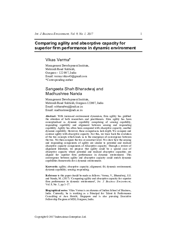 (PDF) Comparing agility and absorptive capacity for superior firm ...