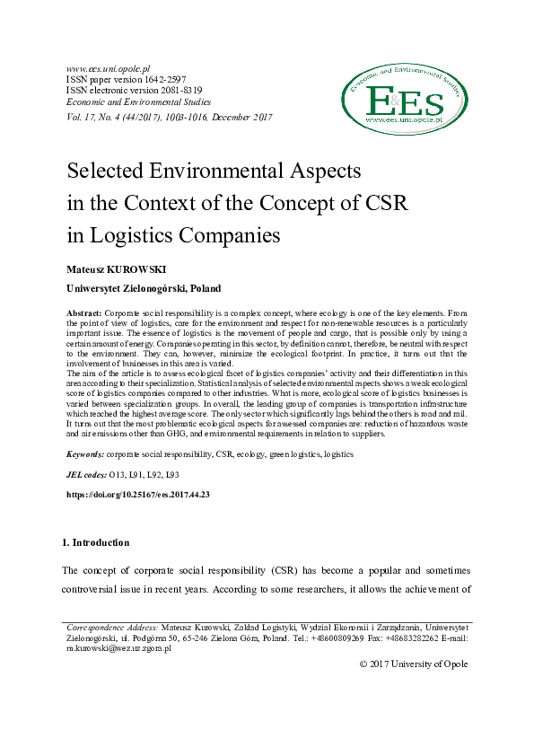 (PDF) Selected Environmental Aspects in the Context of the Concept of ...