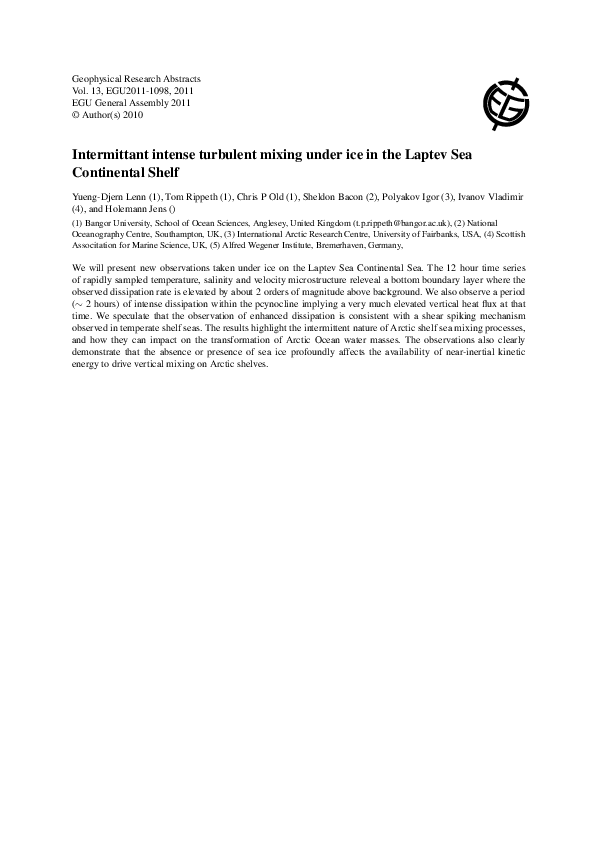 (PDF) Intermittent Intense Turbulent Mixing under Ice in the Laptev Sea ...