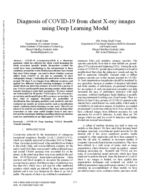 (PDF) Diagnosis of COVID-19 from chest X-ray images using Deep Learning ...