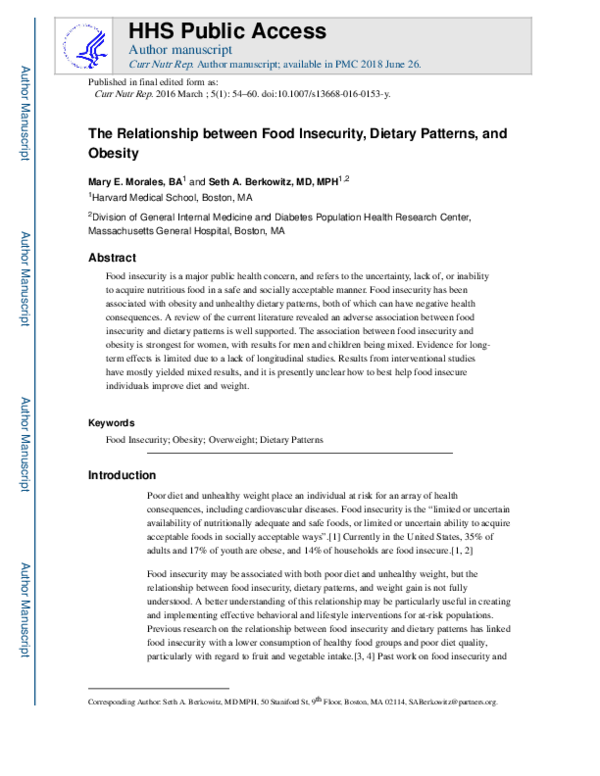 (PDF) The Relationship Between Food Insecurity, Dietary Patterns, and ...