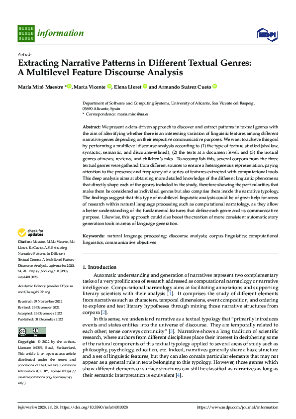 (PDF) Extracting Narrative Patterns in Different Textual Genres: A ...
