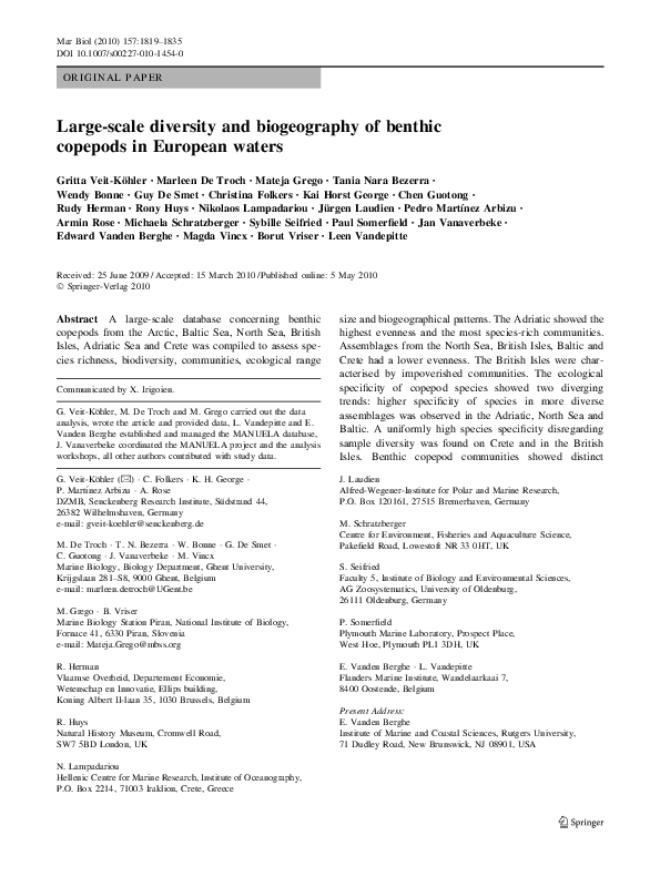 (PDF) Large-scale diversity and biogeography of benthic copepods in ...