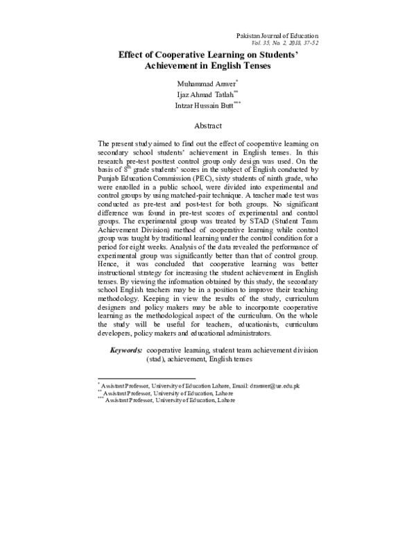 (PDF) Effect of Cooperative Learning on Students’ Achievement in ...