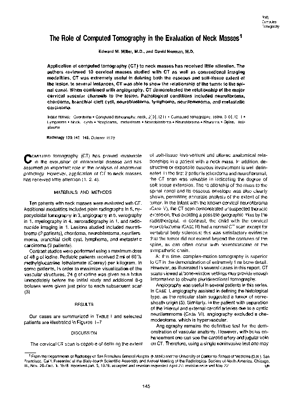 (PDF) The Role of Computed Tomography in the Evaluation of Neck Masses