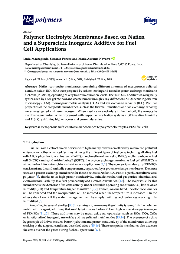 (PDF) Polymer Electrolyte Membranes Based on Nafion and a Superacidic ...