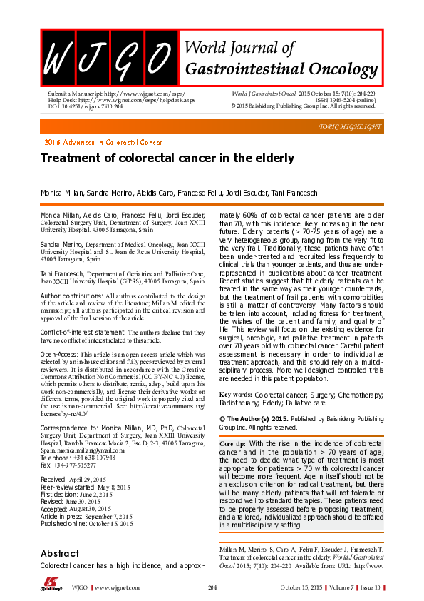 (PDF) Treatment of colorectal cancer in the elderly