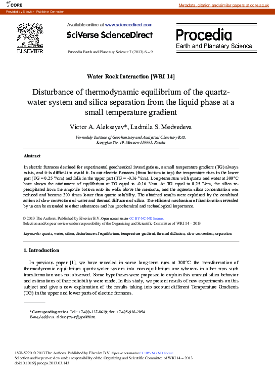 (PDF) Disturbance of Thermodynamic Equilibrium of the Quartz-Water ...