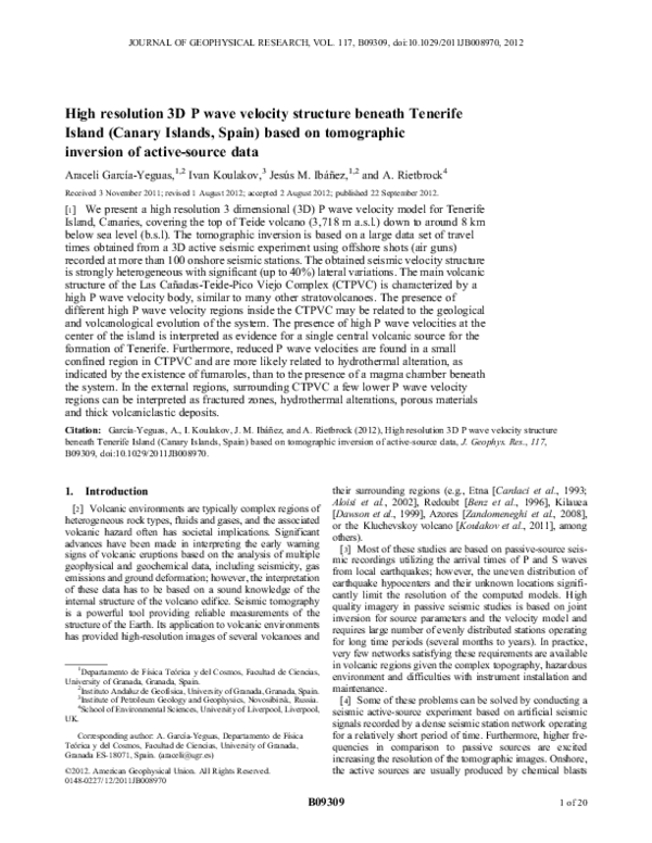 (PDF) High resolution 3D P wave velocity structure beneath Tenerife ...