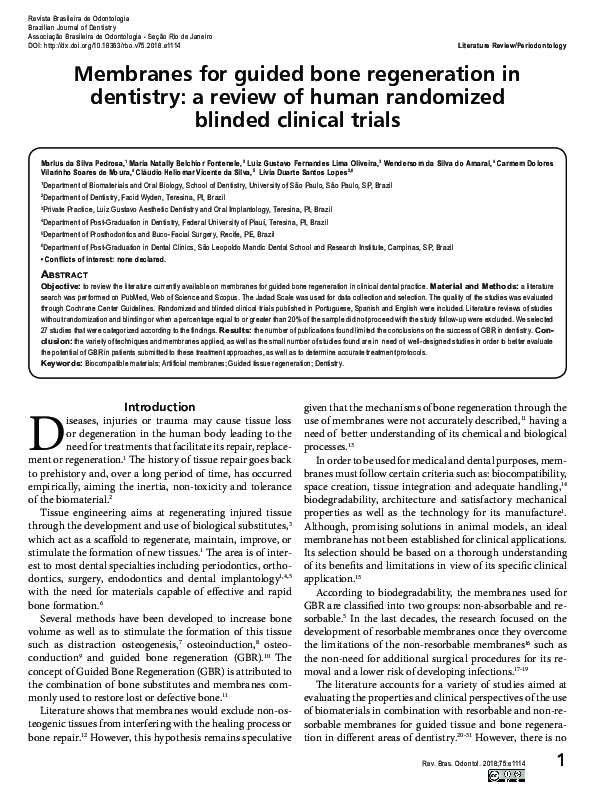 (PDF) Membranes for guided bone regeneration in dentistry: a review of ...