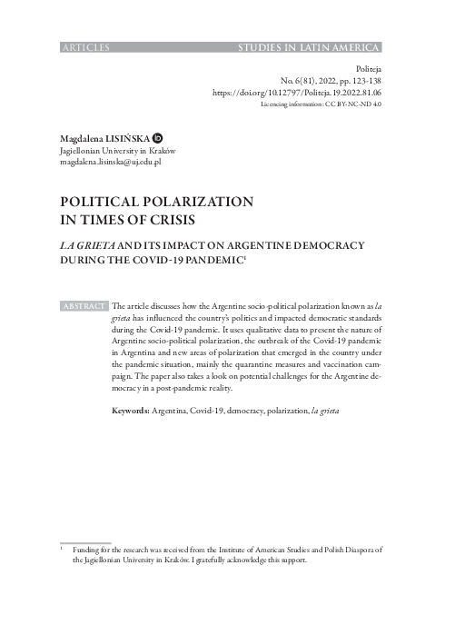 (PDF) Political Polarization in Times of Crisis: La grieta and Its ...