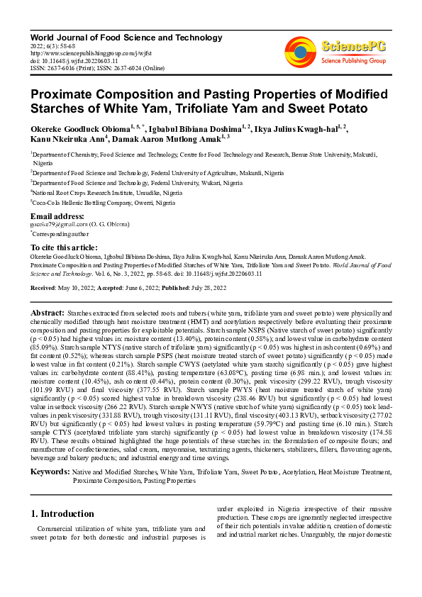 (PDF) Proximate Composition and Pasting Properties of Modified Starches ...