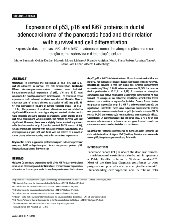 (PDF) Expression of p53, p16 and Ki67 proteins in ductal adenocarcinoma ...
