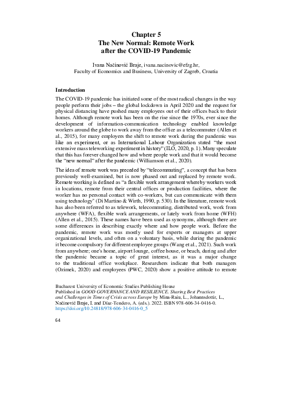 (PDF) Chapter 5 The New Normal: Remote Work after the COVID-19 Pandemic