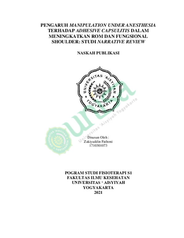 (PDF) Pengaruh Manipulation Under Anesthesia Terhadap Adhesive