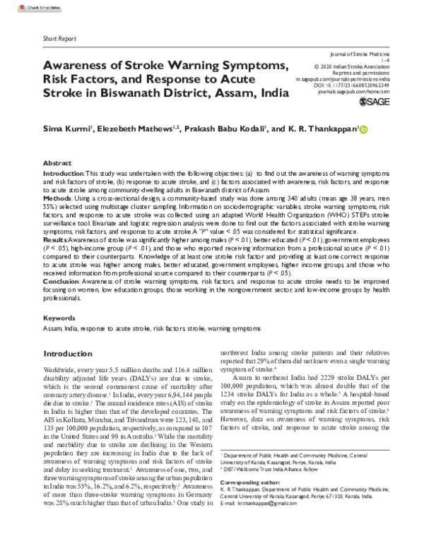 (PDF) Awareness of Stroke Warning Symptoms, Risk Factors, and Response ...