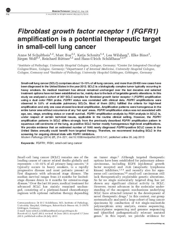(PDF) Fibroblast growth factor receptor 1 (FGFR1) amplification is a ...