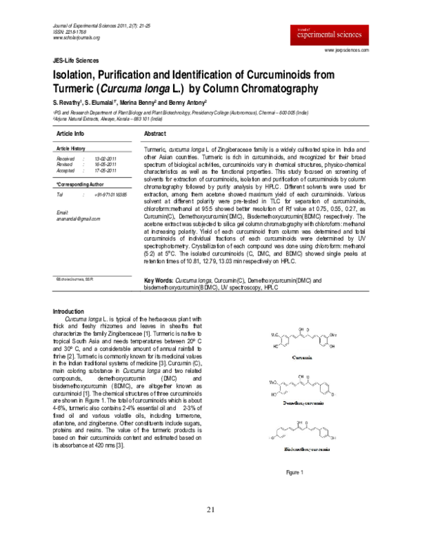(PDF) Isolation, Purification and Identification of Curcuminoids from ...