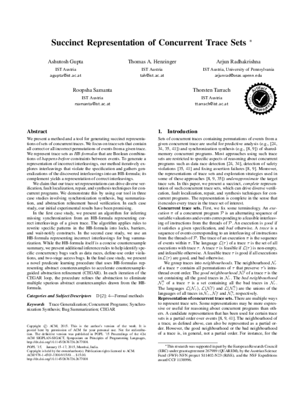 (PDF) Succinct Representation of Concurrent Trace Sets