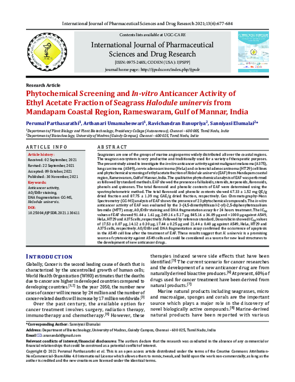 (PDF) Phytochemical Screening and In-vitro Anticancer Activity of Ethyl ...