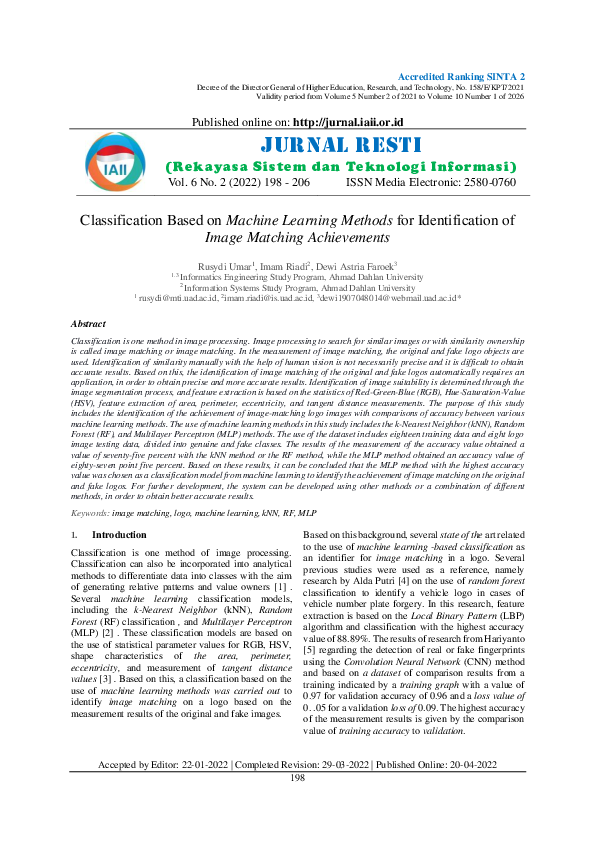 (PDF) Classification Based on Machine Learning Methods for ...