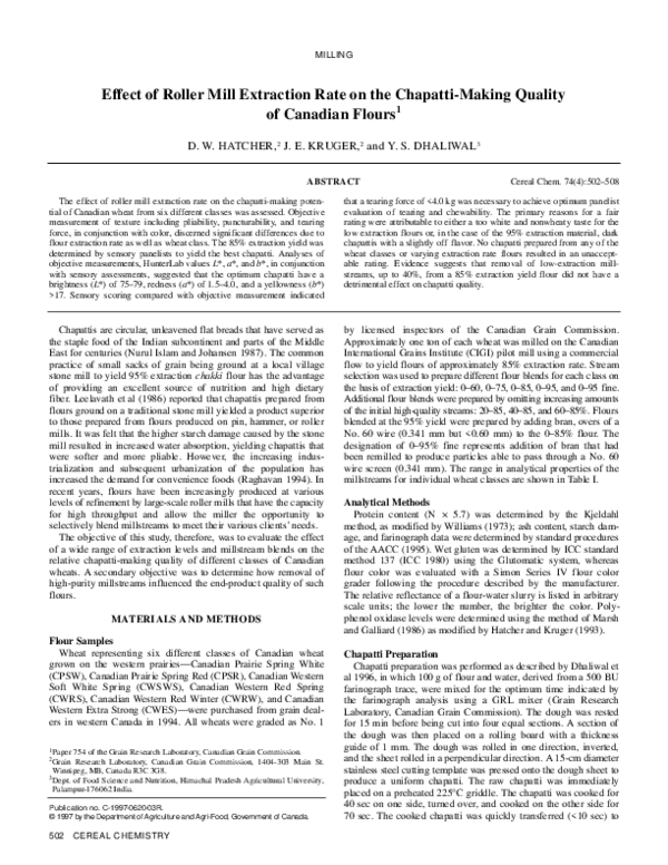 (PDF) Effect of Roller Mill Extraction Rate on the Chapatti-Making ...