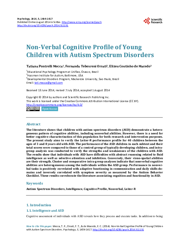 (PDF) Non-Verbal Cognitive Profile of Young Children with Autism ...