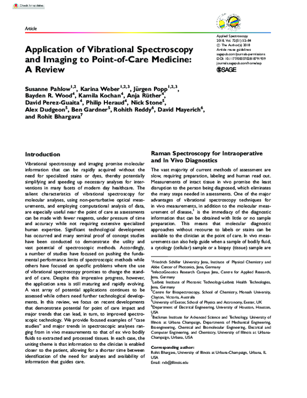 (PDF) Application of Vibrational Spectroscopy and Imaging to Pointof