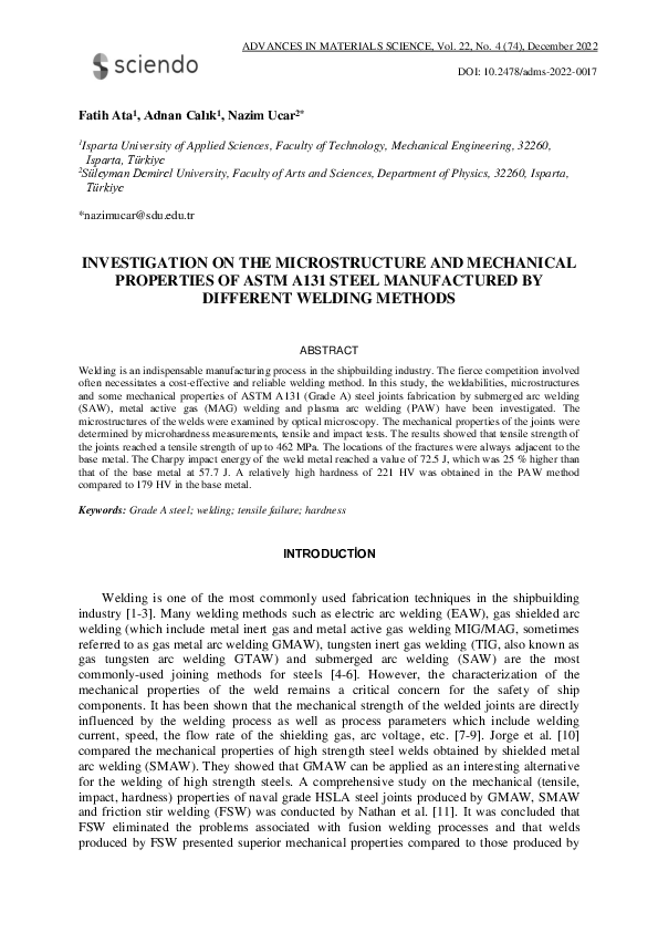 (PDF) Investigation on the Microstructure and Mechanical Properties of ...
