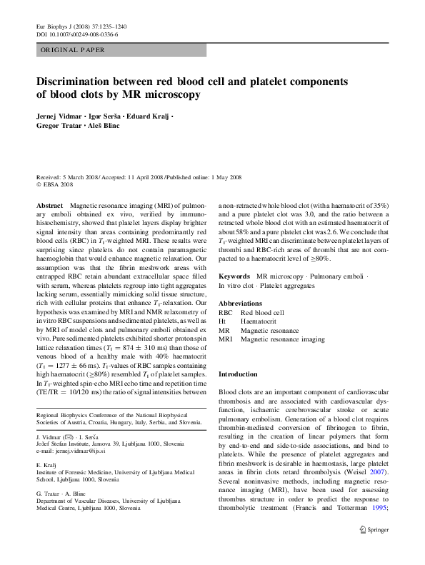 (PDF) Discrimination between red blood cell and platelet components of ...