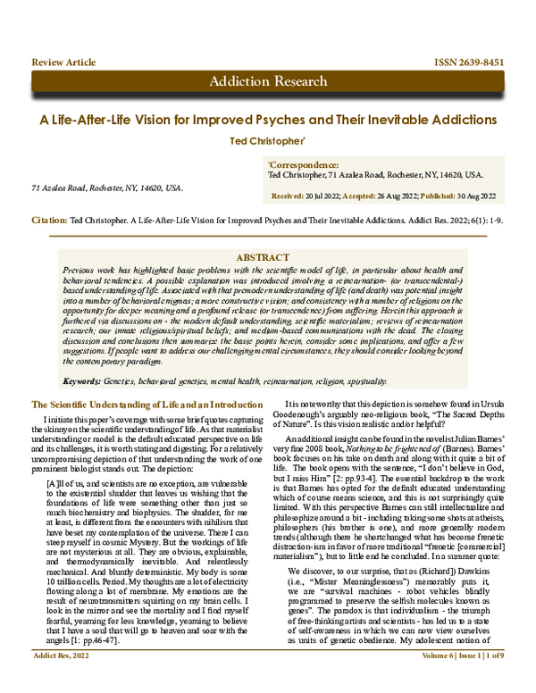 (PDF) A Life-After-Life Vision for Improved Psyches and Their ...