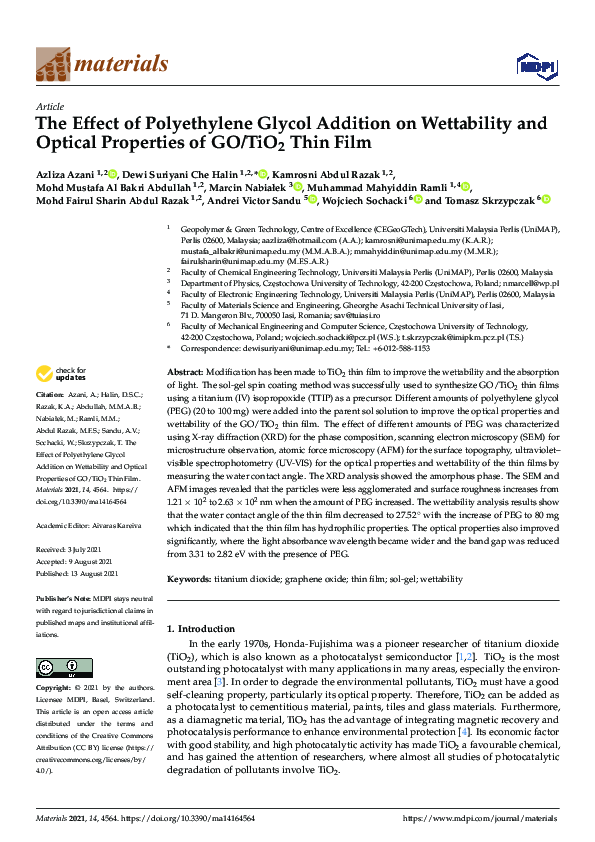 (PDF) The Effect of Polyethylene Glycol Addition on Wettability and ...