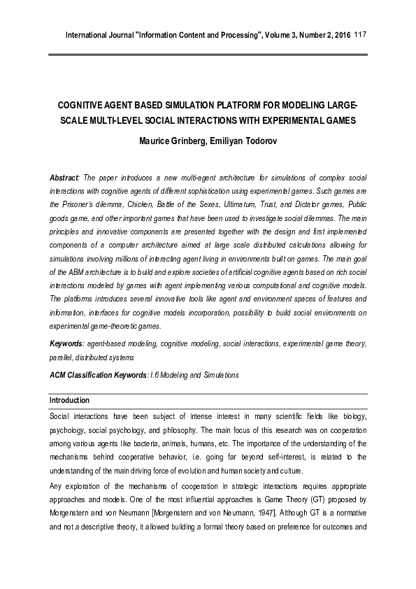 (PDF) Cognitive Agent Based Simulation Platform for Modeling Large ...