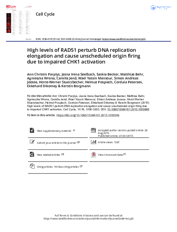 (PDF) High levels of RAD51 perturb DNA replication elongation and cause ...