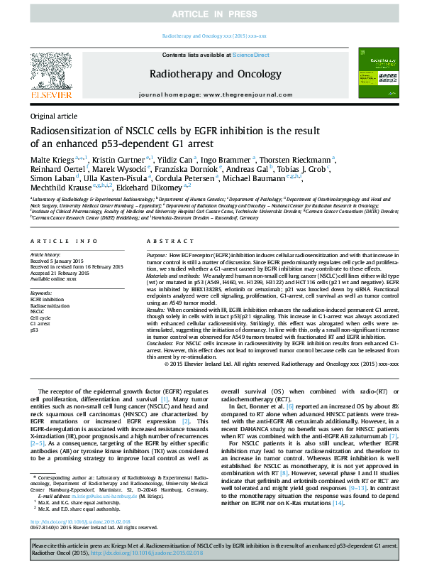 (PDF) Radiosensitization of NSCLC cells by EGFR inhibition is the ...