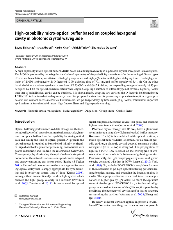 (PDF) High-capability micro-optical buffer based on coupled hexagonal ...