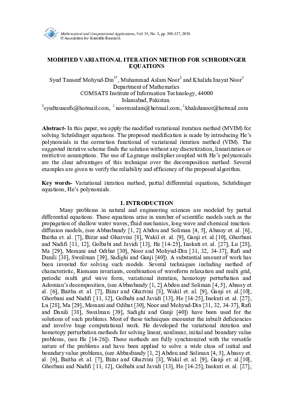 (PDF) Modified Variational Iteration Method for Schrodinger Equations