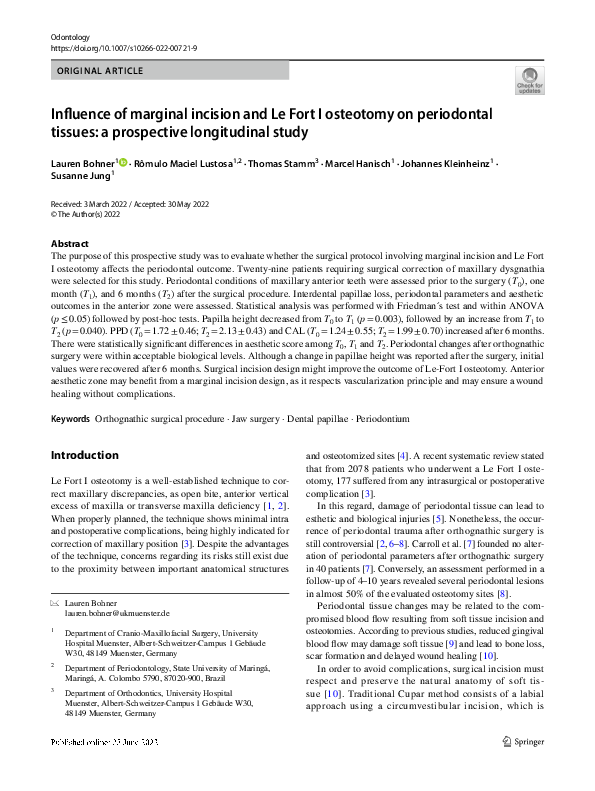 (PDF) Influence of marginal incision and Le Fort I osteotomy on ...