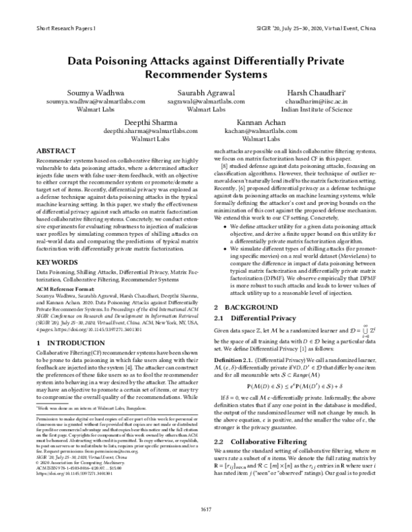 (PDF) Data Poisoning Attacks against Differentially Private Recommender ...