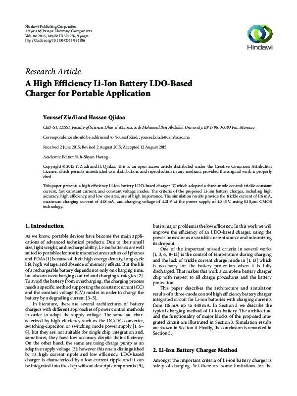 (PDF) A High Efficiency Li-Ion Battery LDO-Based Charger for Portable ...