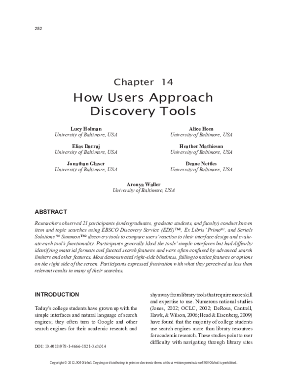 (PDF) How Users Approach Discovery Tools